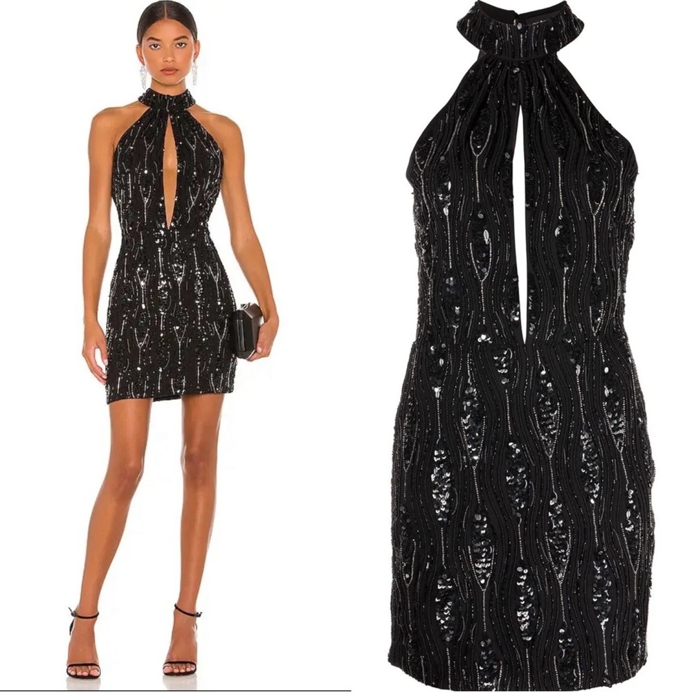 Retrofete Merav Cutout Embellished Crepe de Chine Mini Dress